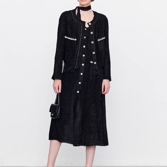 Luxury Silk-Blend Jacquard Dress | Dark Floral Night Sky Black | Size M - Picture 9 of 16